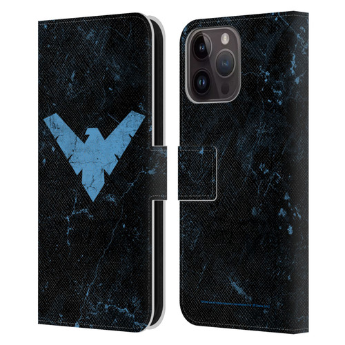 Batman DC Comics Nightwing Logo Grunge Leather Book Wallet Case Cover For Apple iPhone 15 Pro Max