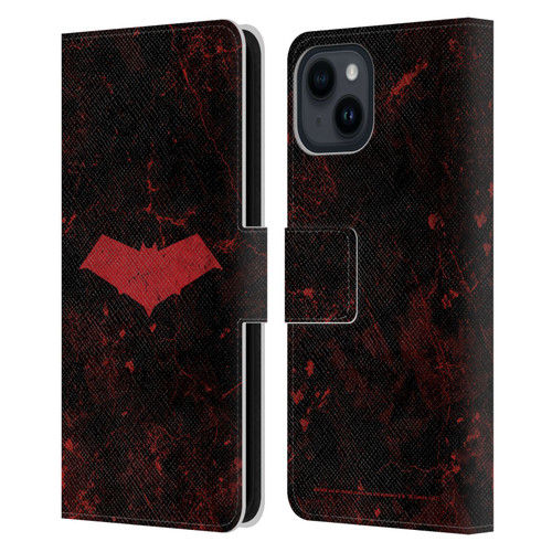 Batman DC Comics Red Hood Logo Grunge Leather Book Wallet Case Cover For Apple iPhone 15