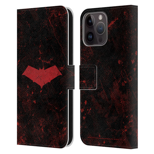 Batman DC Comics Red Hood Logo Grunge Leather Book Wallet Case Cover For Apple iPhone 15 Pro Max