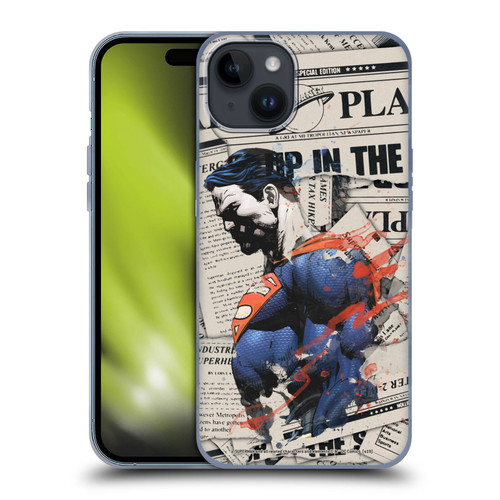Superman DC Comics 80th Anniversary Newspaper Soft Gel Case for Apple iPhone 15 Plus