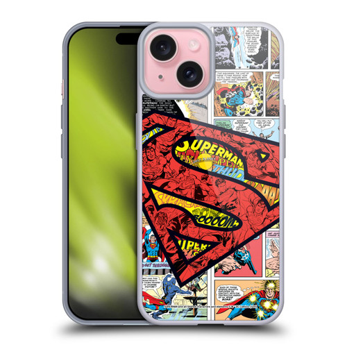 Superman DC Comics Comicbook Art Oversized Logo Soft Gel Case for Apple iPhone 15 & MagSafe