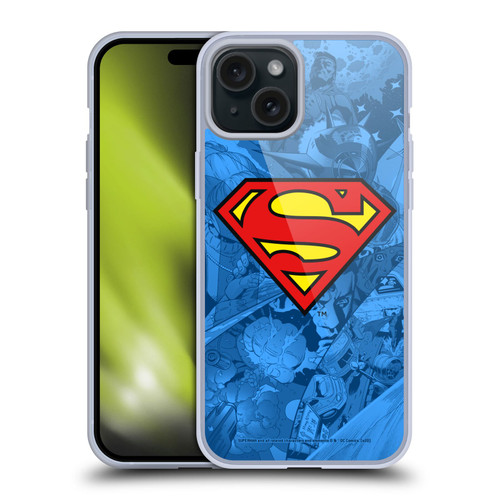 Superman DC Comics Comicbook Art Collage Soft Gel Case for Apple iPhone 15 Plus & MagSafe