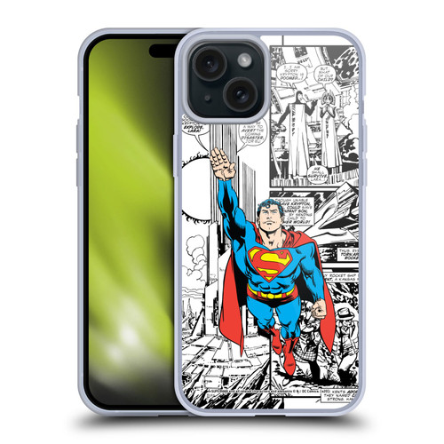 Superman DC Comics Comicbook Art Flight Soft Gel Case for Apple iPhone 15 Plus
