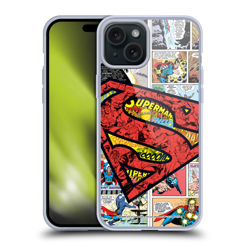 Superman DC Comics Comicbook Art Oversized Logo Soft Gel Case for Apple iPhone 15 Plus & MagSafe