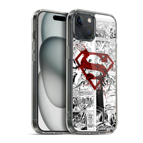 Superman DC Comics Comicbook Art Red Logo Splatter Soft Gel Case for Apple iPhone 15 Plus & MagSafe
