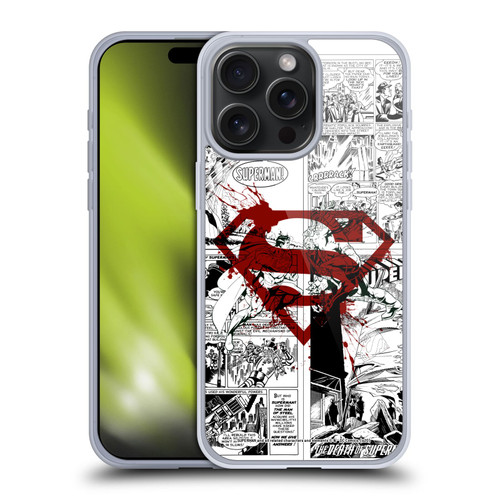 Superman DC Comics Comicbook Art Red Logo Splatter Soft Gel Case for Apple iPhone 15 Pro Max & MagSafe