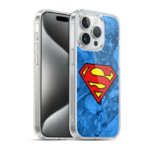 Superman DC Comics Comicbook Art Collage Soft Gel Case for Apple iPhone 15 Pro & MagSafe