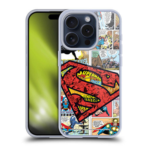 Superman DC Comics Comicbook Art Oversized Logo Soft Gel Case for Apple iPhone 15 Pro