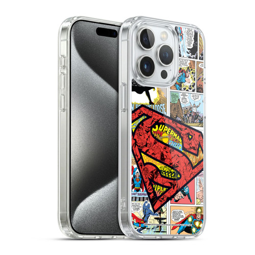 Superman DC Comics Comicbook Art Oversized Logo Soft Gel Case for Apple iPhone 15 Pro & MagSafe