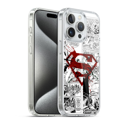 Superman DC Comics Comicbook Art Red Logo Splatter Soft Gel Case for Apple iPhone 15 Pro & MagSafe