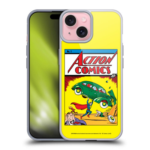 Superman DC Comics Famous Comic Book Covers Action Comics 1 Soft Gel Case for Apple iPhone 15