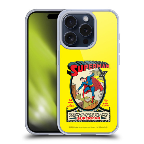 Superman DC Comics Famous Comic Book Covers Number 1 Soft Gel Case for Apple iPhone 15 Pro