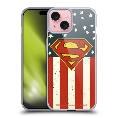 Superman DC Comics Logos U.S. Flag Soft Gel Case for Apple iPhone 15 & MagSafe