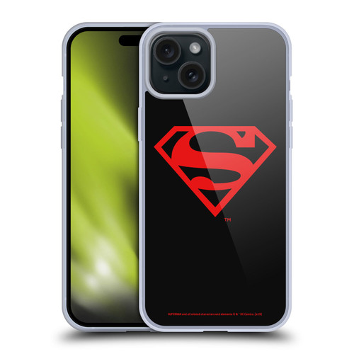 Superman DC Comics Logos Black And Red Soft Gel Case for Apple iPhone 15 Plus & MagSafe