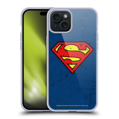 Superman DC Comics Logos Distressed Look Soft Gel Case for Apple iPhone 15 Plus & MagSafe