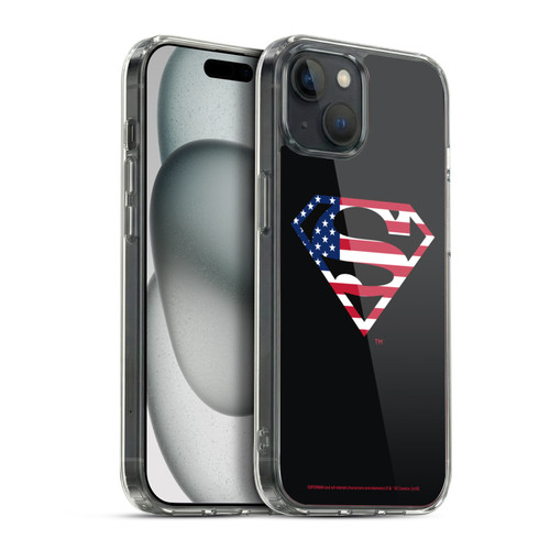 Superman DC Comics Logos U.S. Flag 2 Soft Gel Case for Apple iPhone 15 Plus & MagSafe