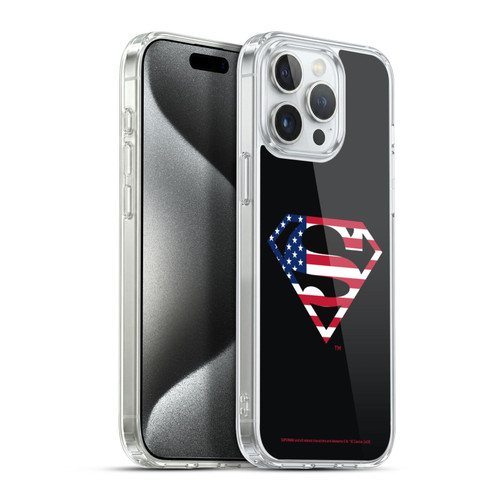 Superman DC Comics Logos U.S. Flag 2 Soft Gel Case for Apple iPhone 15 Pro Max & MagSafe