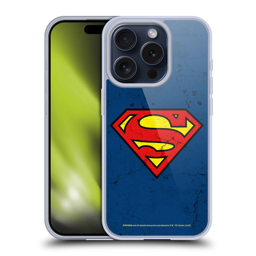 Superman DC Comics Logos Distressed Look Soft Gel Case for Apple iPhone 15 Pro & MagSafe
