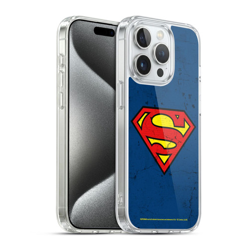 Superman DC Comics Logos Distressed Look Soft Gel Case for Apple iPhone 15 Pro & MagSafe