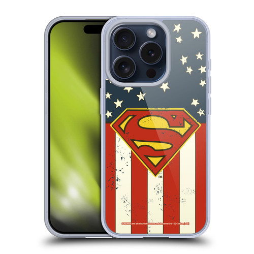 Superman DC Comics Logos U.S. Flag Soft Gel Case for Apple iPhone 15 Pro & MagSafe