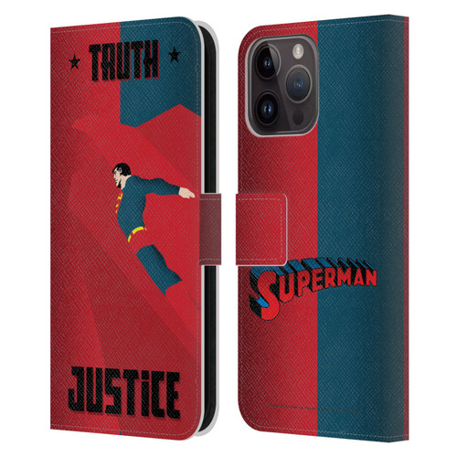 Superman DC Comics Character Art Truth And Justice 2 Leather Book Wallet Case Cover For Apple iPhone 15 Pro Max
