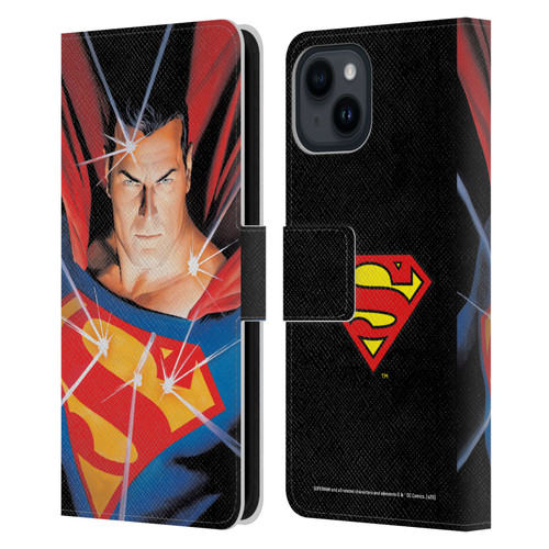 Superman DC Comics Famous Comic Book Covers Alex Ross Mythology Leather Book Wallet Case Cover For Apple iPhone 15
