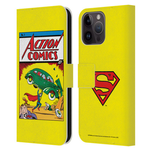 Superman DC Comics Famous Comic Book Covers Action Comics 1 Leather Book Wallet Case Cover For Apple iPhone 15 Pro Max