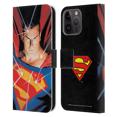 Superman DC Comics Famous Comic Book Covers Alex Ross Mythology Leather Book Wallet Case Cover For Apple iPhone 15 Pro Max