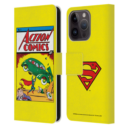 Superman DC Comics Famous Comic Book Covers Action Comics 1 Leather Book Wallet Case Cover For Apple iPhone 15 Pro