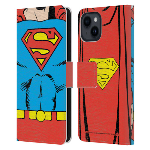 Superman DC Comics Logos Classic Costume Leather Book Wallet Case Cover For Apple iPhone 15