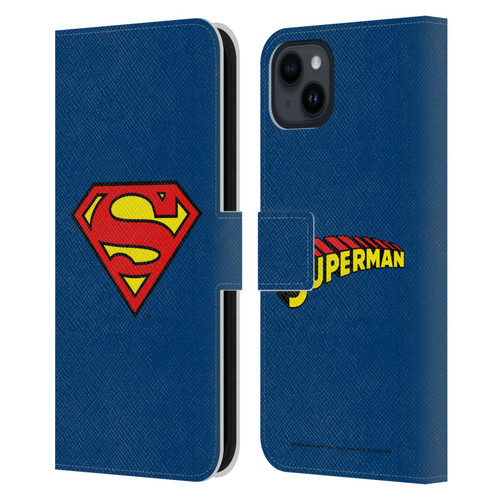Superman DC Comics Logos Classic Leather Book Wallet Case Cover For Apple iPhone 15 Plus