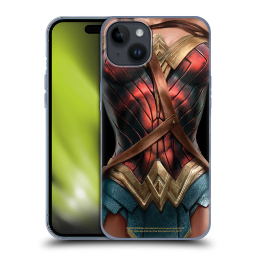 Wonder Woman Movie Character Art Costume Soft Gel Case for Apple iPhone 15 Plus