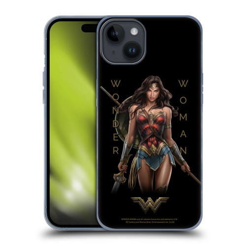 Wonder Woman Movie Character Art Typography Soft Gel Case for Apple iPhone 15 Plus
