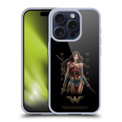 Wonder Woman Movie Character Art Typography Soft Gel Case for Apple iPhone 15 Pro
