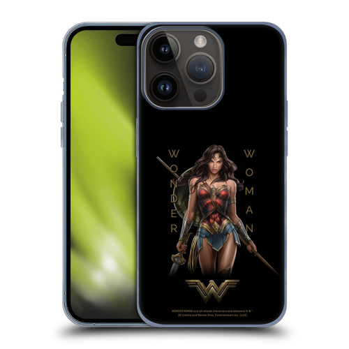Wonder Woman Movie Character Art Typography Soft Gel Case for Apple iPhone 15 Pro