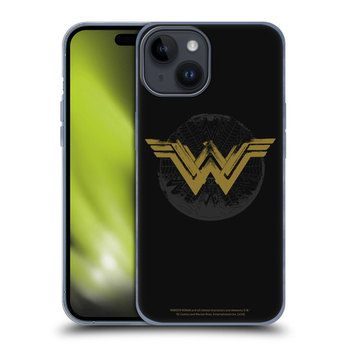 Wonder Woman Movie Logos Distressed Look Soft Gel Case for Apple iPhone 15