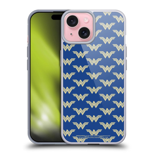 Wonder Woman Movie Logos Pattern Soft Gel Case for Apple iPhone 15
