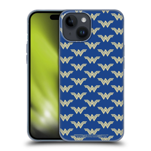 Wonder Woman Movie Logos Pattern Soft Gel Case for Apple iPhone 15