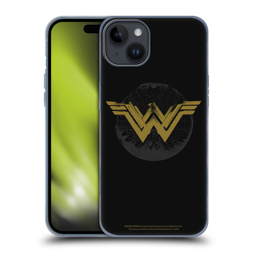 Wonder Woman Movie Logos Distressed Look Soft Gel Case for Apple iPhone 15 Plus