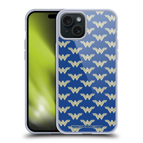 Wonder Woman Movie Logos Pattern Soft Gel Case for Apple iPhone 15 Plus