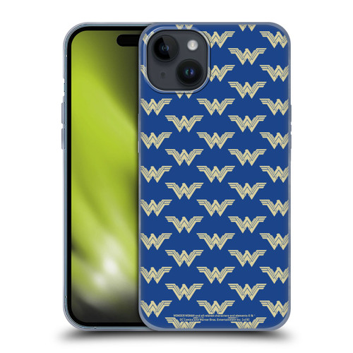 Wonder Woman Movie Logos Pattern Soft Gel Case for Apple iPhone 15 Plus