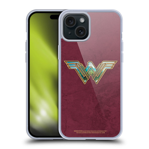 Wonder Woman Movie Logos Themiscyra Soft Gel Case for Apple iPhone 15 Plus