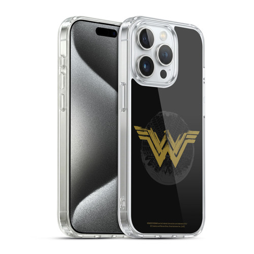 Wonder Woman Movie Logos Distressed Look Soft Gel Case for Apple iPhone 15 Pro & MagSafe