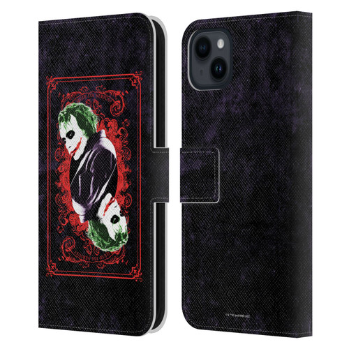 The Dark Knight Graphics Joker Card Leather Book Wallet Case Cover For Apple iPhone 15 Plus