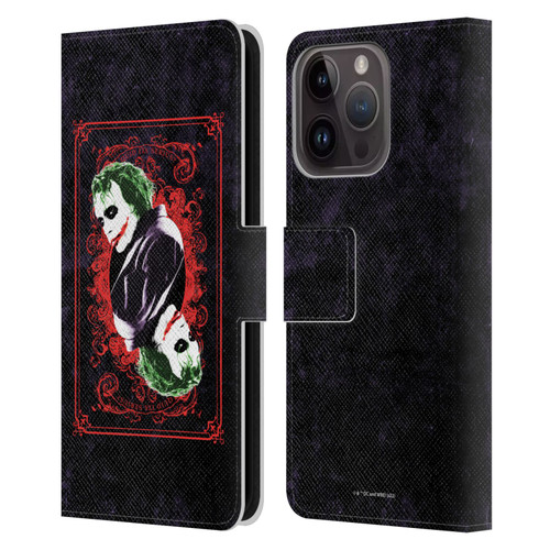 The Dark Knight Graphics Joker Card Leather Book Wallet Case Cover For Apple iPhone 15 Pro