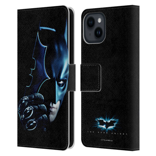 The Dark Knight Key Art Batman Batarang Leather Book Wallet Case Cover For Apple iPhone 15
