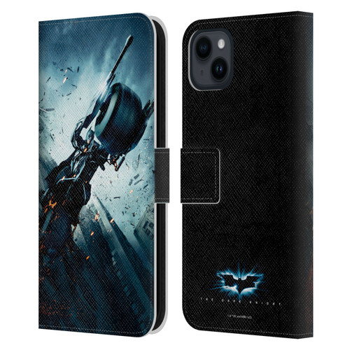 The Dark Knight Key Art Batman Batpod Leather Book Wallet Case Cover For Apple iPhone 15 Plus