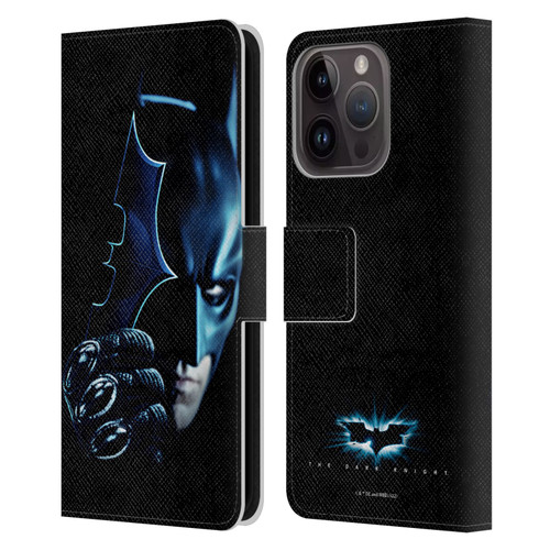 The Dark Knight Key Art Batman Batarang Leather Book Wallet Case Cover For Apple iPhone 15 Pro