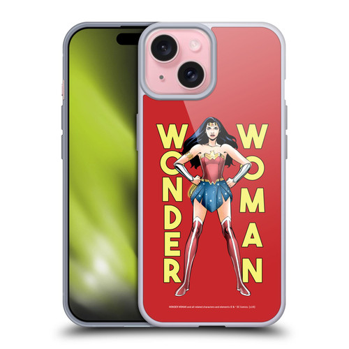 Wonder Woman DC Comics Character Art Stand Soft Gel Case for Apple iPhone 15 & MagSafe