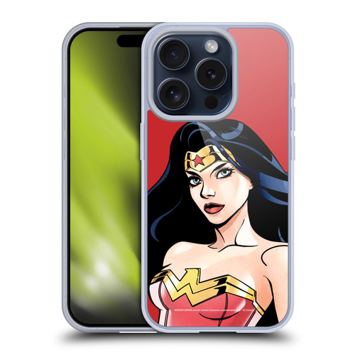 Wonder Woman DC Comics Character Art Portrait Soft Gel Case for Apple iPhone 15 Pro